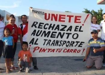 Morenos” se manifiestan en Cancún contra alza de transporte público