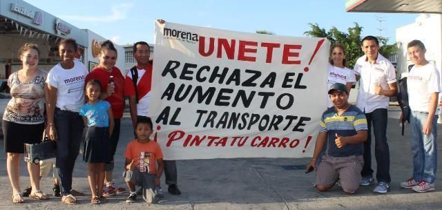 Morenos” se manifiestan en Cancún contra alza de transporte público