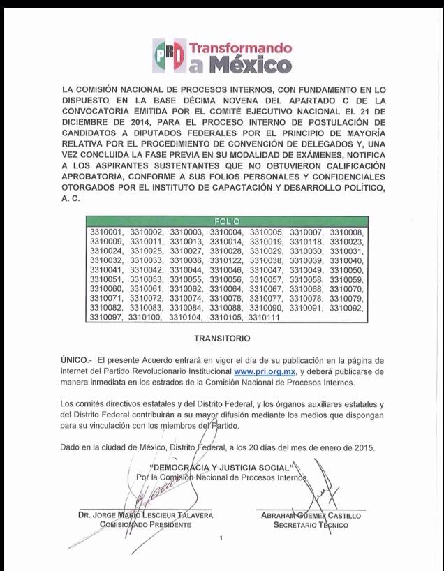 Publica el PRI resultados de los exámenes