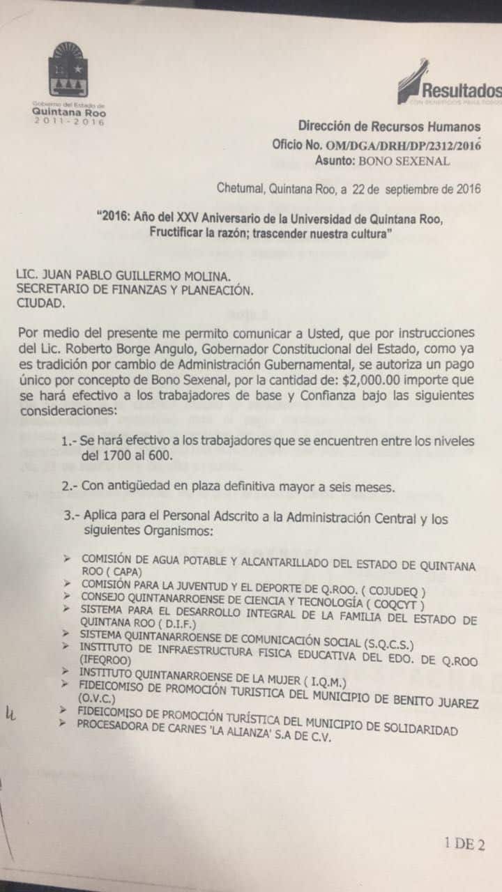 Autorizan bono de «2 mil pesotes» para los trabajadores estatales