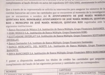 Embargan las cuentas del Municipio José María Morelos