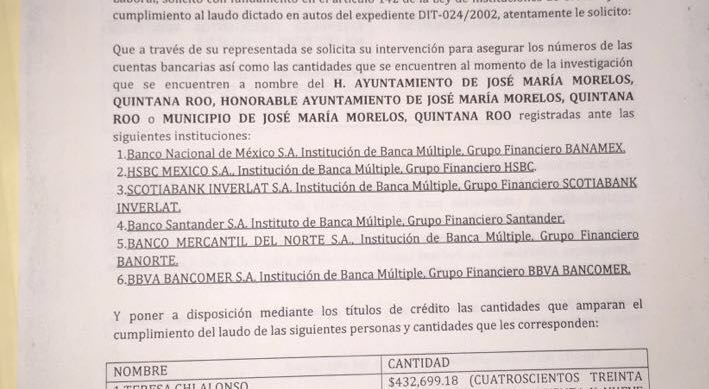 Embargan las cuentas del Municipio José María Morelos