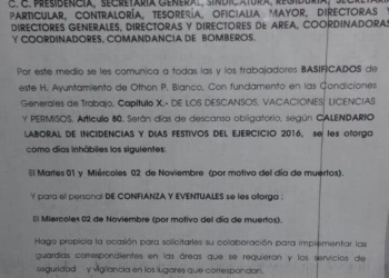 Establece Ayuntamiento de OPB días de asueto para sus trabajadores