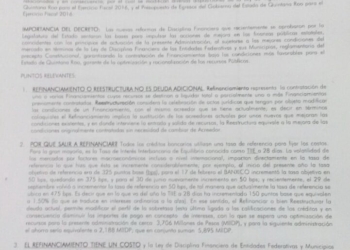 Iniciativa de Decreto para Reestructurar o Refinanciar la Deuda Pública Directa de Quintana Roo