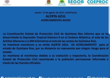 Quintana Roo en Alerta Azul por Depresión Tropical #9 en el Atlántico
