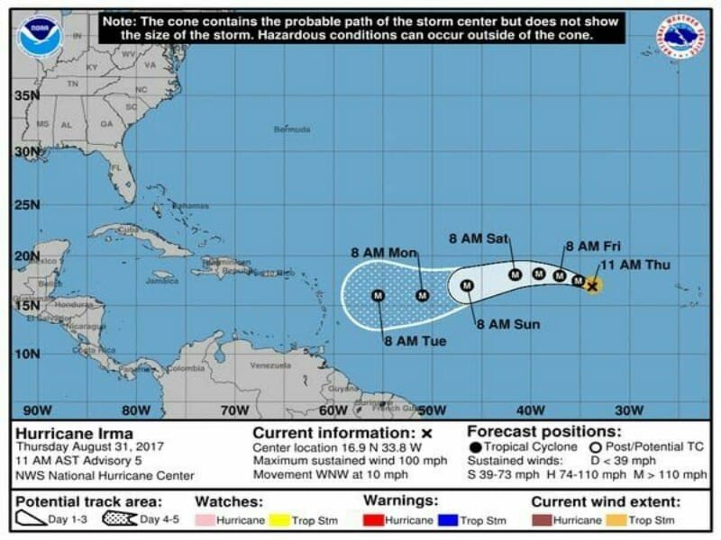La Tormenta «Irma» se intensifica a Huracán categoría 2 sobre el Atlántico