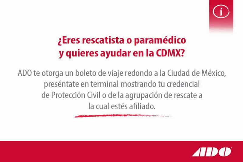 ADO ofrece boletos de cortesía a rescatistas que quieren viajar a Estados afectados por sismo