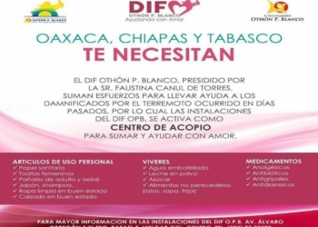 DIF de OPB abre centro de acopio para ayuda a damnificados del terremoto