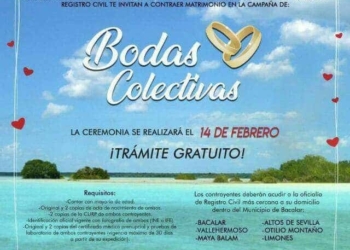 Ayuntamiento de Bacalar, invita a la población a sumarse al programa de Bodas Colectivas