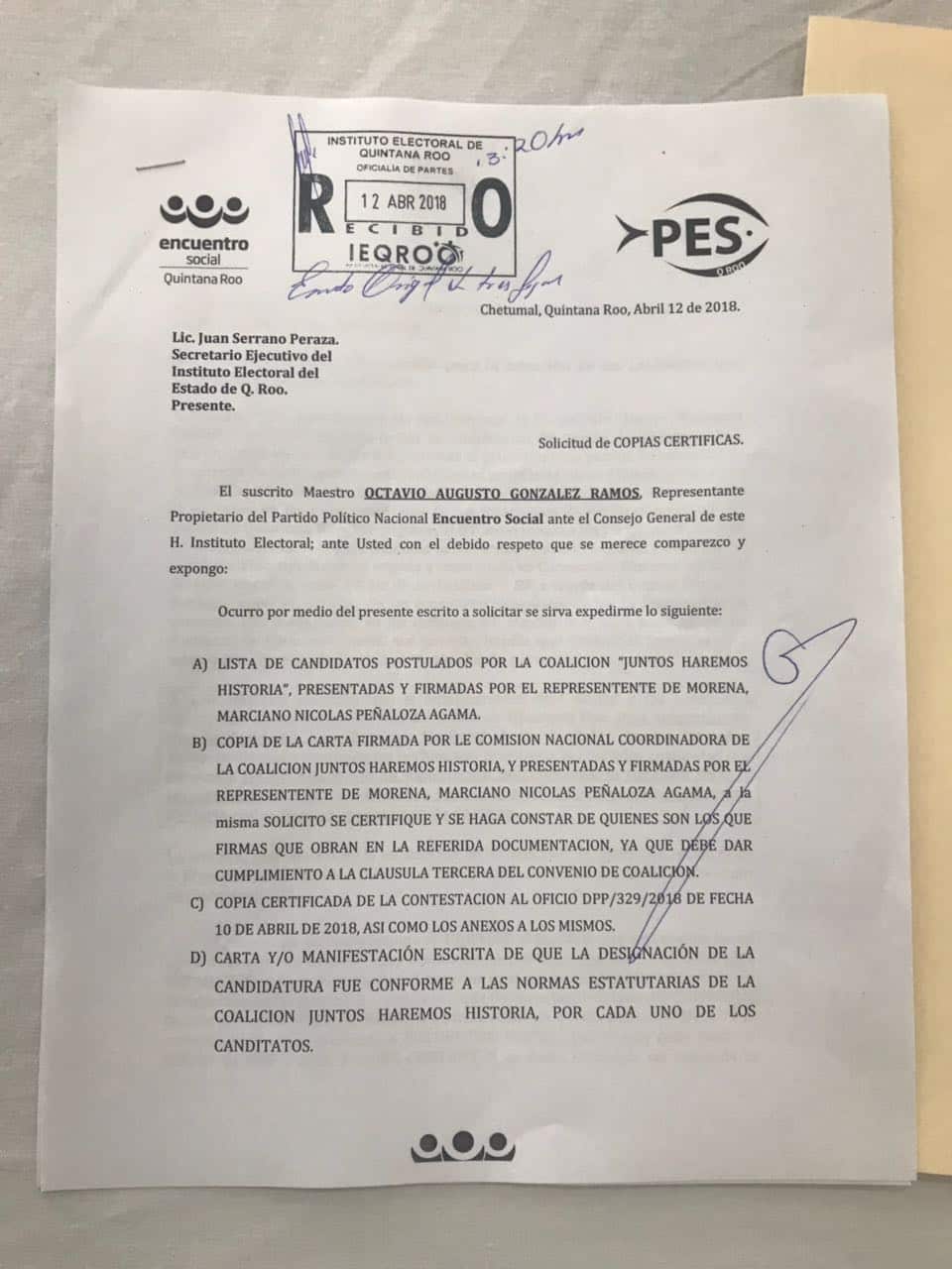 PES insiste en romper coalición; impugna ante el Teqroo