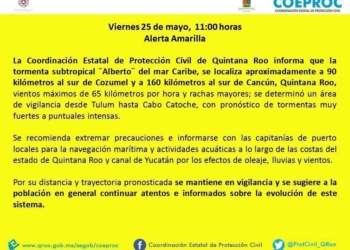 Activan alerta Amarilla para Q. Roo por tormenta subtropical «Alberto»