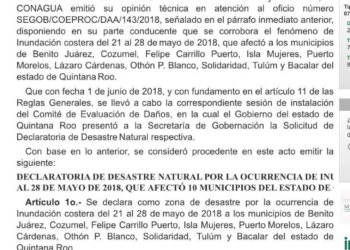 10 municipios de Q. Roo accederán al FONDEN; Segob emite declaratoria de Desastre Natural