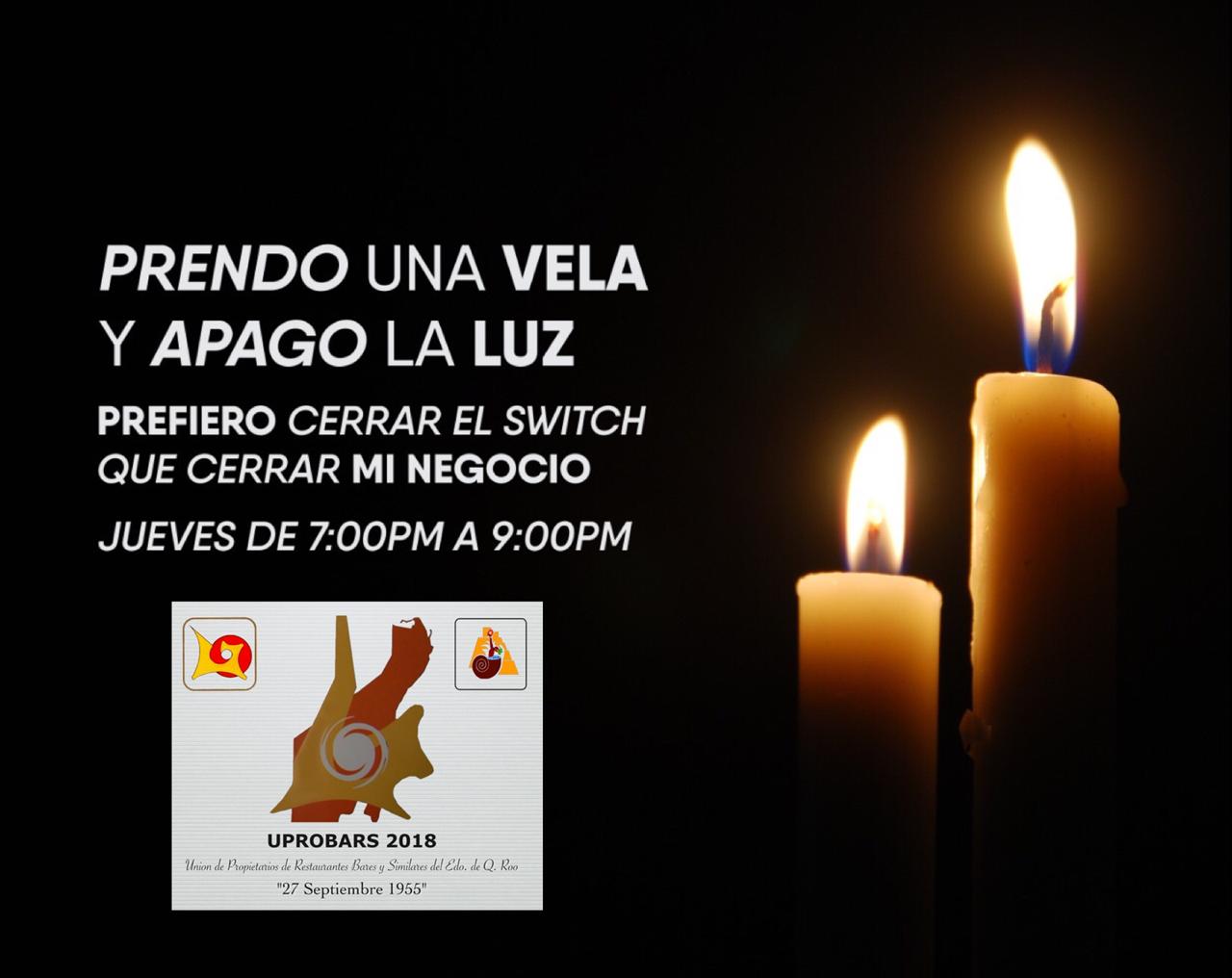Restaurantes, Bares y Similares de Quintana Roo, apagarán sus luces y prenderán una vela