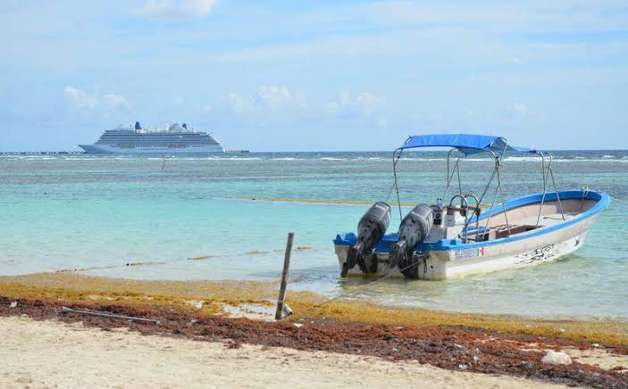 Barreras de contención de sargazo de poco sirven en playas de Mahahual