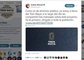 Postea AMLO uno de los tres mensajes sobre el Tren Maya