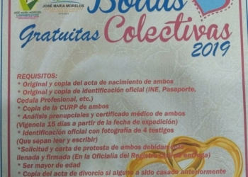 En febrero “Bodas Colectivas Gratuitas 2019”, en José María Morelos