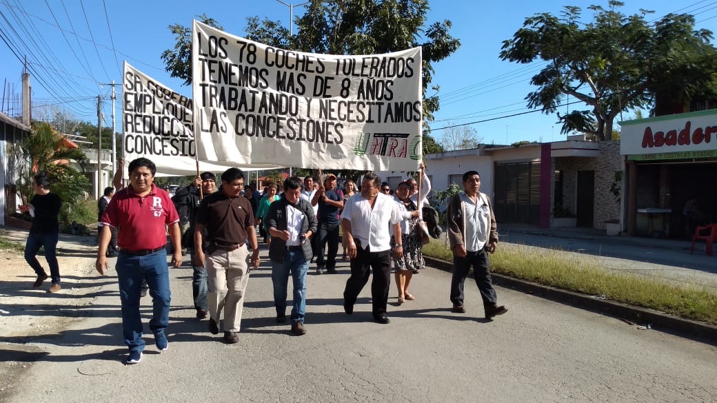 Marcha pacífica de choferes de la UNTRAC de Felipe Carrillo Puerto