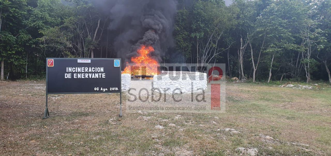 La SEDENA y la F.G.R., llevó a cabo la incineración de cocaína