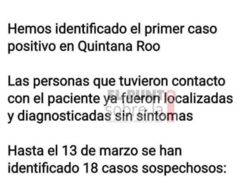 Confirma Secretaría de Salud primero caso de coronavirus en Q Roo