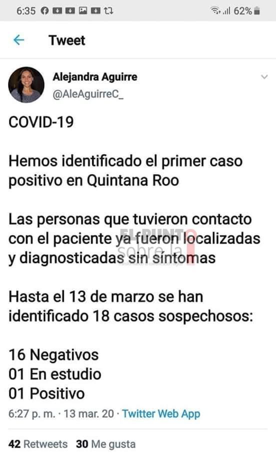 Confirma Secretaría de Salud primero caso de coronavirus en Q Roo