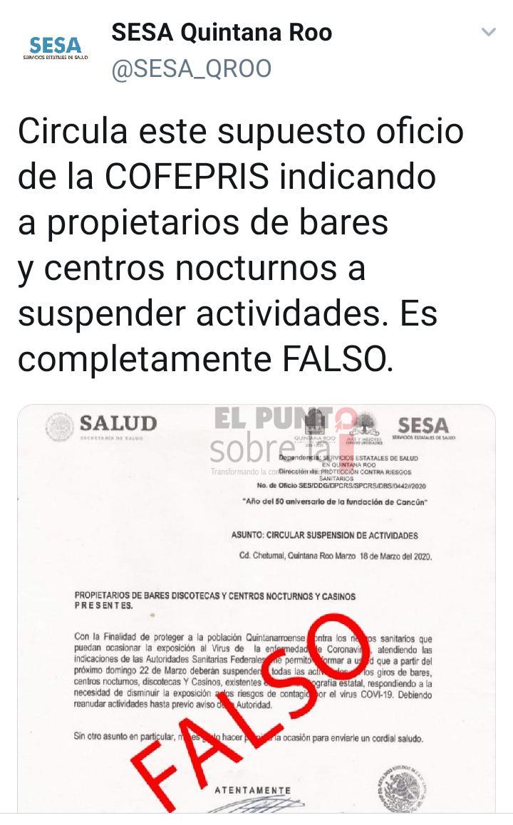 Circular de la COFEPRIS completamente FALSO, aun no se suspenden actividades en bares y centros nocturnos