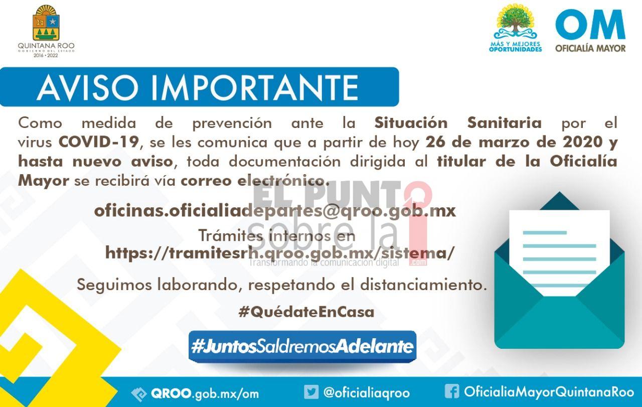 Se suspenden labores en el Gobierno del Estado del 26 de marzo al 19 de abril de 2020