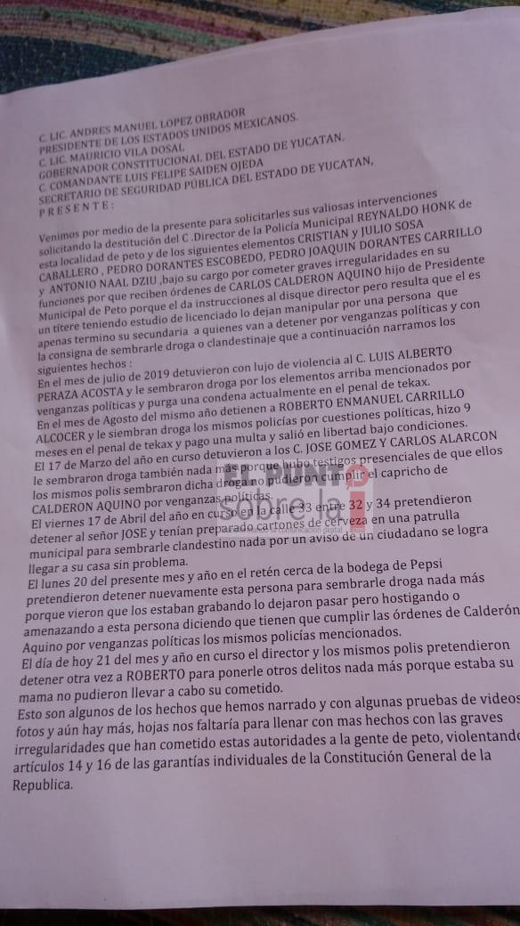 Ciudadanos de Peto, denuncian graves violaciones a sus derechos humanos