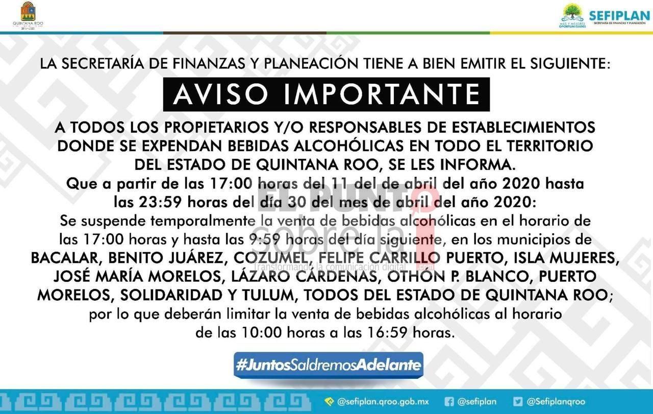 Gobierno Del Estado Da A Conocer Nuevos Horarios Para Suspensión De Venta De Bebidas Alcohólicas Por La Situación Sanitaria Del Covid-19