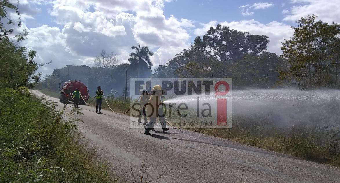 Conatos de incendios a la orilla de la carretera federal 184, José María Morelos-Polyuc
