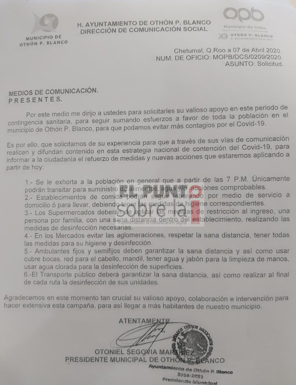 Ordena ayuntamiento “toque de queda” en Chetumal