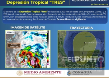 Depresión tropical sobre la bahía de Campeche provoca lluvias en la peninsula de Yucatan