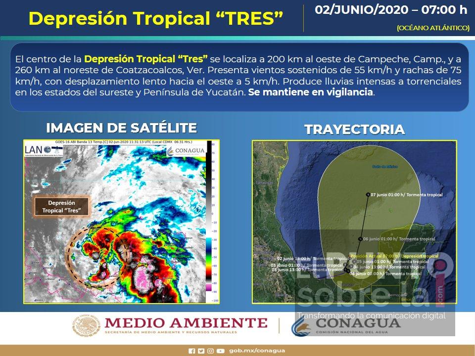 Depresión tropical sobre la bahía de Campeche provoca lluvias en la peninsula de Yucatan