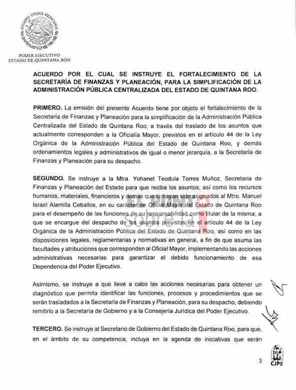 Desaparece Oficialía Mayor en Quintana Roo