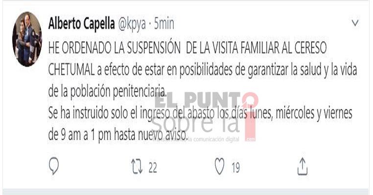 Se suspenden visitas al CERESO de Chetumal