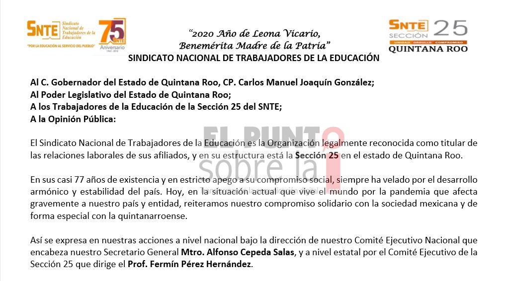 Piden al Congreso y al gobernador «cese inmediato» de la Secretaría de Educación en Quintana Roo