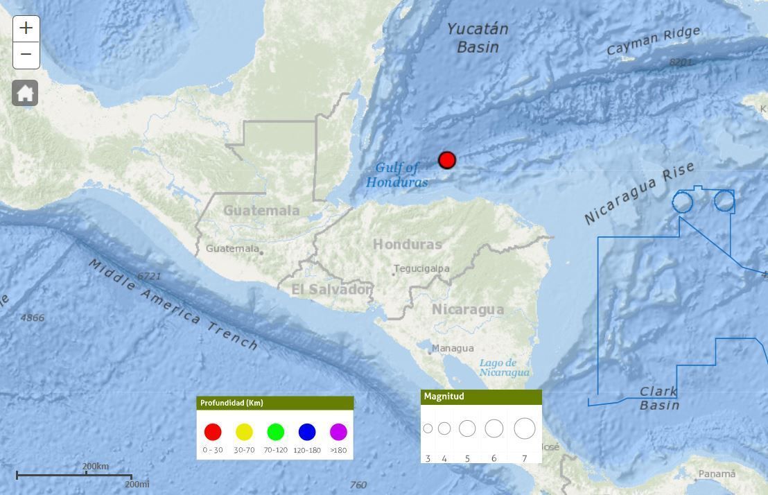 Temblor de magnitud 5.7 en el golfo de Honduras