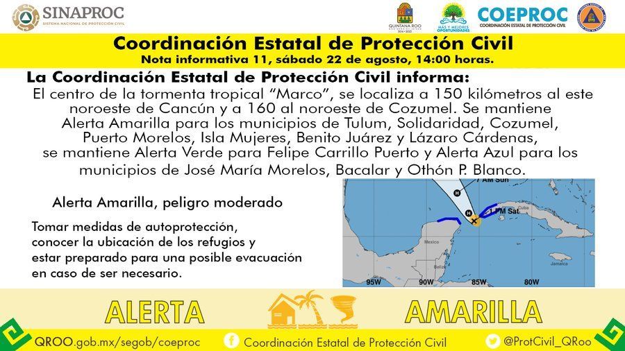 Tormenta tropical “Marco” continúa su trayecto rumbo al Golfo de México