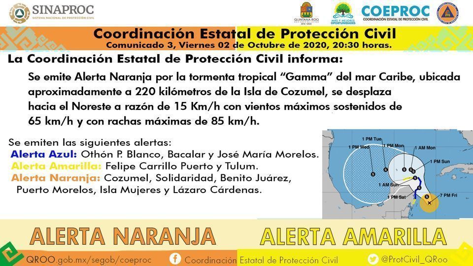 Alerta Naranja para los municipios del norte del Estado de Quintana Roo