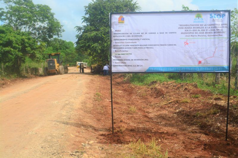 Este lunes inicia la pavimentación asfáltica de la carretera estatal José María Morelos a La Esperanza