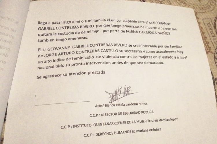 Denuncia mujer posible influencia de familiar «Protegido» del Secretario de Gobierno, Arturo Contreras