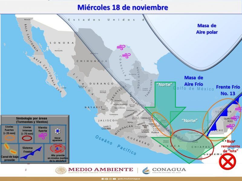 Miércoles de #Lluvias fuertes e intensas en la Península de Yucatán