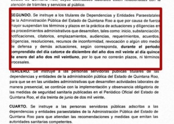 Suspenden acciones presenciales en dependencias del Gobierno del Estado de Quintana Roo