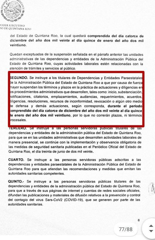 Suspenden acciones presenciales en dependencias del Gobierno del Estado de Quintana Roo