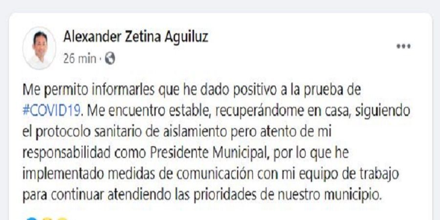 Presidente municipal de Bacalar da positivo a COVID-19