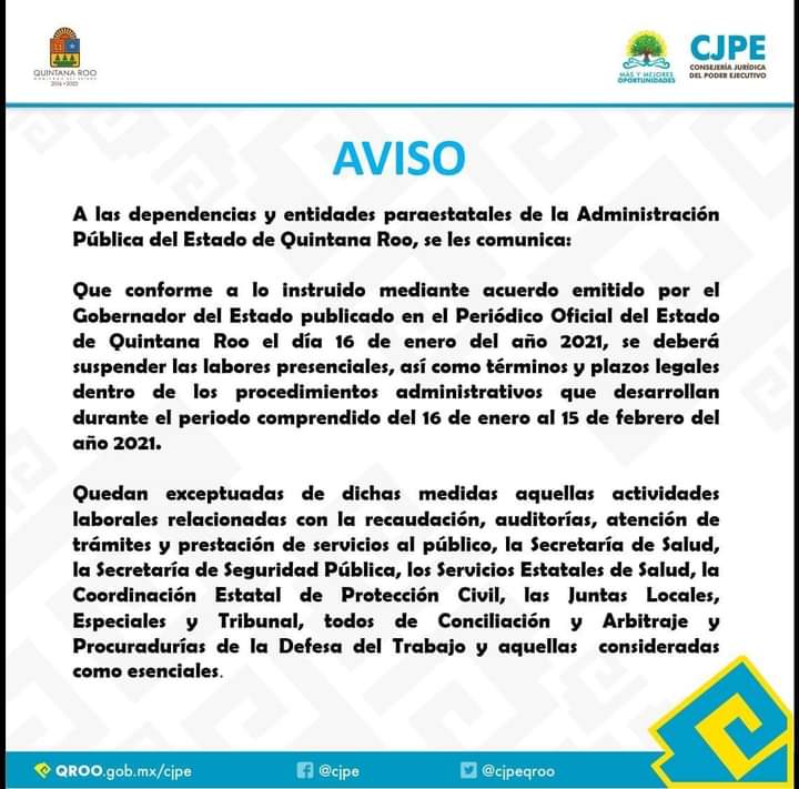 Por incremento de casos COVID-19 en QROO, prolongan regreso de burócratas a oficinas