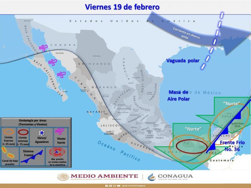 Frente frío número 36 influenciará a Quintana Roo en las próximas horas