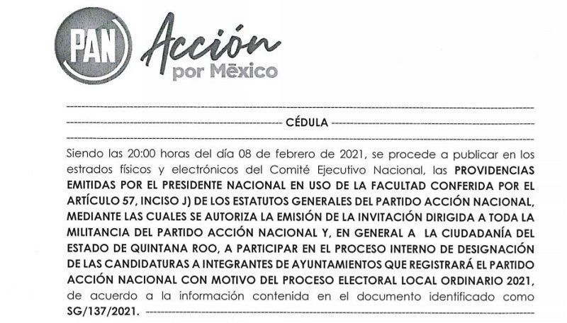 Abre PAN proceso interno de inscripción de candidaturas a los Ayuntamientos