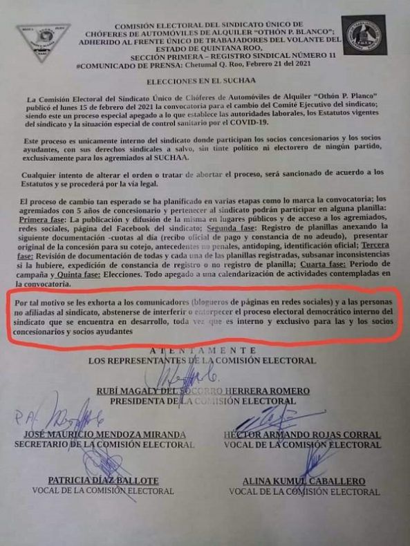 Pide el Comité de Elecciones del SUCHAA a medios de comunicación a no entrometerse en su contienda
