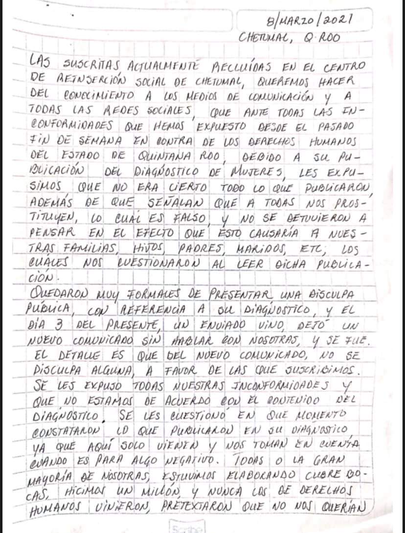 Presidiarias recriminan denigrantes afirmaciones de la CDHEQROO