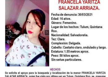Activan protocolo de búsqueda de menor salvadoreña, habitante de Tulum